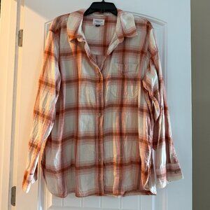 American Eagle Oversized Plaid Flannel Shirt (Brick Red)